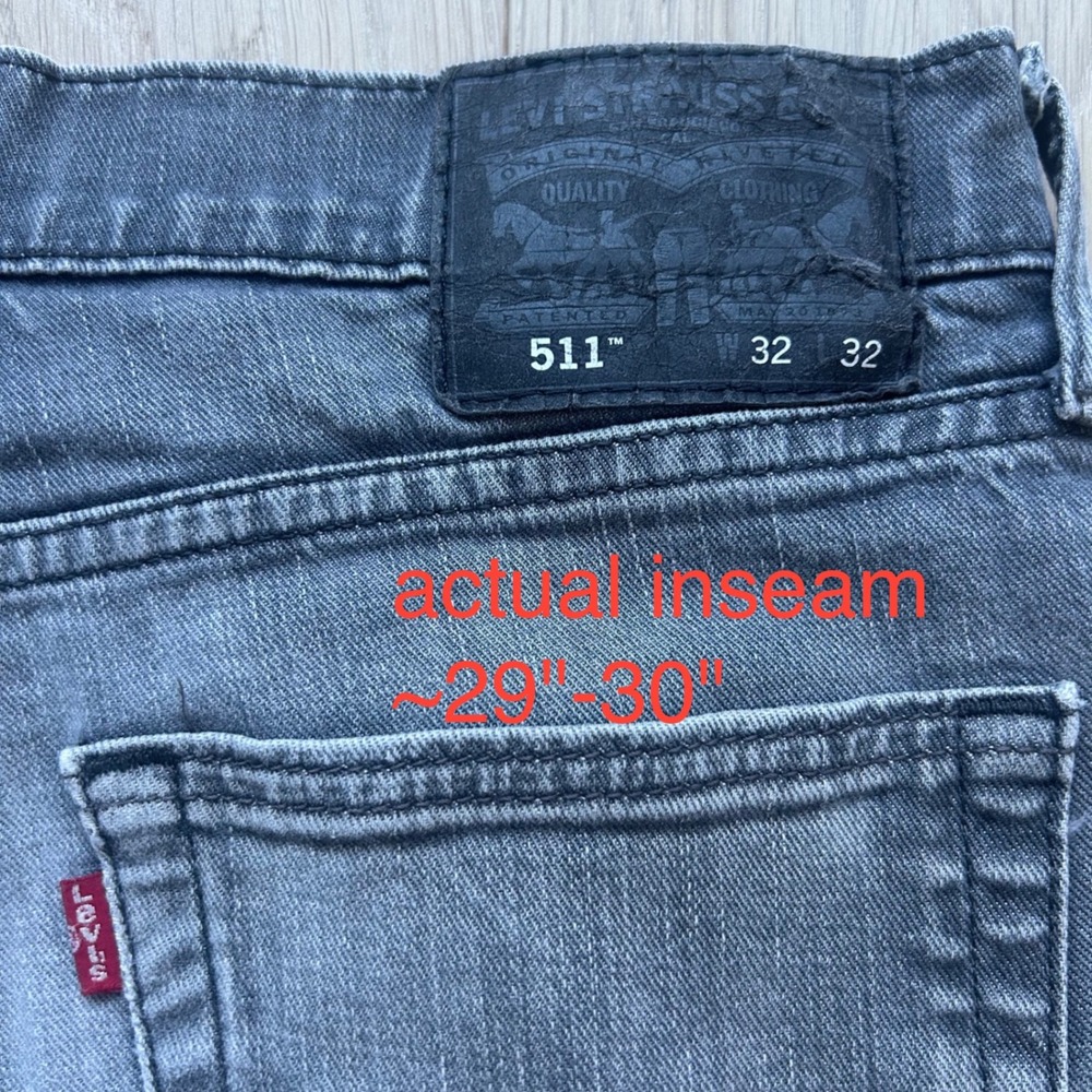 Levi's 511 Slim Fit Jeans 32x29‎ Gray Charcoal Stonewash Denim Casual Classic - Picture 7 of 13